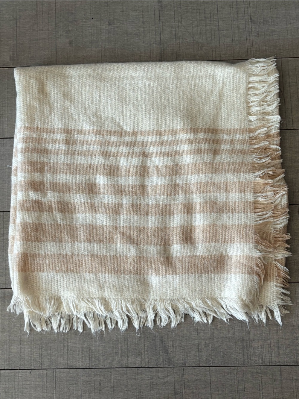 ❤️🔥5/$25❤️🔥aerie Fringe Blanket Scarf with Cream & Beige Stripes